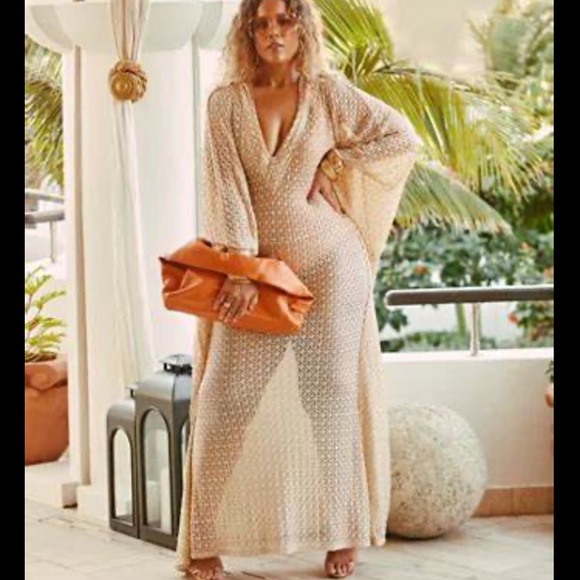 Fashion to Figure Dresses & Skirts - Fashion to Figure Beige Maxi Dress with Deep V-Neck